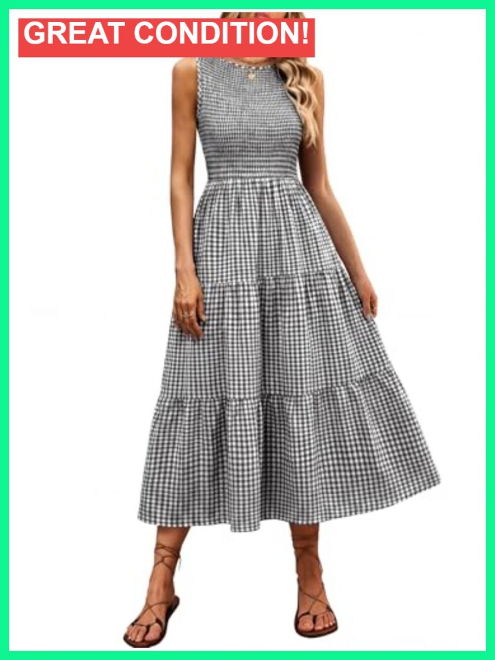 Sleeveless Crewneck Smocked Tiered Maxi Dress with Pockets